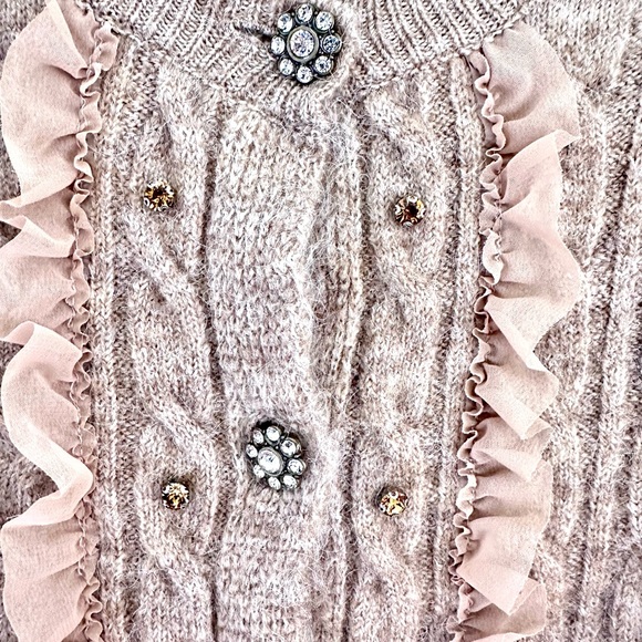 Anthropologie Maeve Embellished Ruffle Cardigan Sweater- XXS (Fits more like M) - Picture 5 of 10